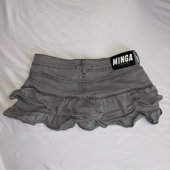 MINGA LONDON Kat Washed Grey Denim Y2K Mini Skirt - Picture 3 of 5